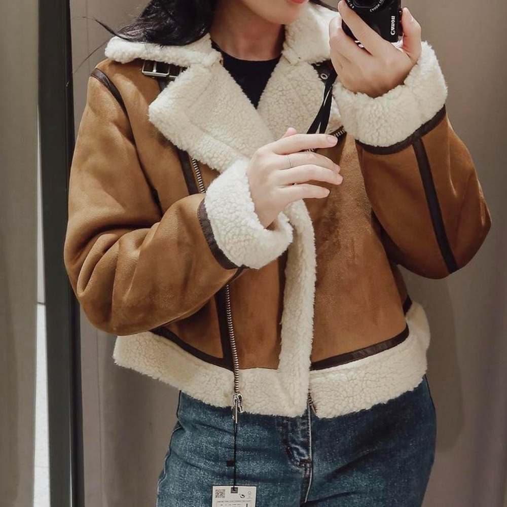 Zara shearling cropped jacket